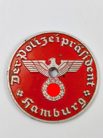 Siegelmarke für Kraftfahrzeug Nummernschild 2.Weltkrieg " Der Polizeipräsident Hamburg" Originallack, sehr guter Zustand, Durchmesser4,5 cm