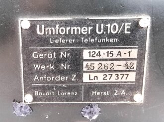 Luftwaffe, Umformer U.10/E, Ln 27377 für Fu.G 10. Originallack, Funktion nicht geprüft