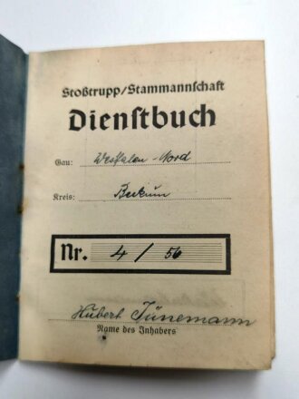 "Werkscharen der Deutschen Arbeitsfront DAF" Dienstbuch eines Mannes aus dem Gau Westfalen-Nord, datiert 1939, Wasserfleckig