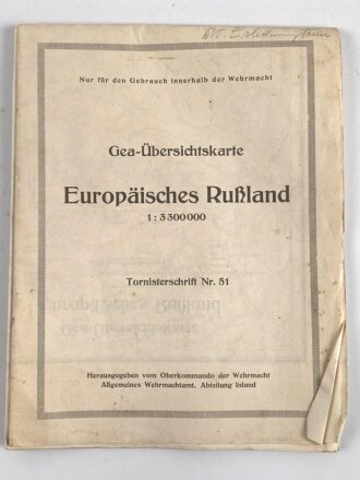 Europäisches Russland - Gea Übersichtskarte der Wehrmacht, Tornisterschrift Nr. 51 Maße: 110 x 85 cm