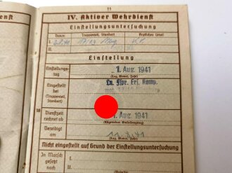 Wehrpaß Heer, eingestellt am 1.8. 1941 bei Ln. Fspr. Ers. Komp