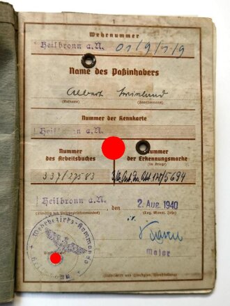 Wehrpaß Heer, eingestellt am 11.Februar 1942 bei...