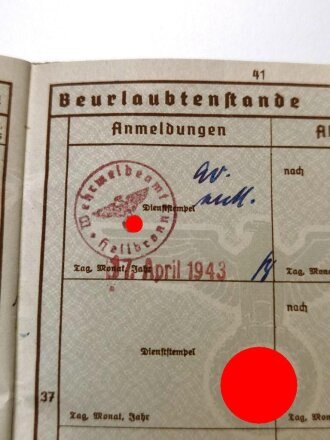 Wehrpaß Heer, eingestellt am 15.Mai 1939 bei "15.E. ( J. Pz.Abw.) Kp.I.R.35 Tübingen"