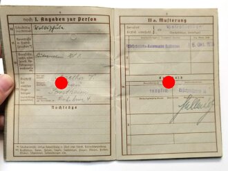 Wehrpaß Heer, eingestellt am 15.Mai 1939 bei "15.E. ( J. Pz.Abw.) Kp.I.R.35 Tübingen"