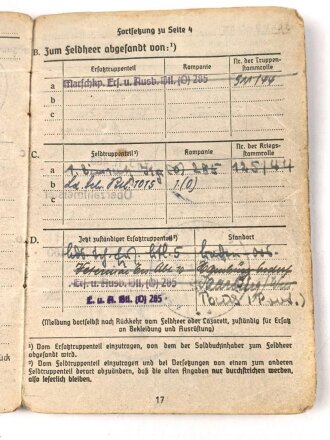 Soldbuch Heer, ausgestellt am 10.Oktober 1940 bei 3./ I.E.B. 34