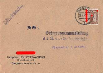 NSDAP Hauptamt für Volkswohlfahrt, Kreis Siegerland, leerer Briefumschlag , gelaufen