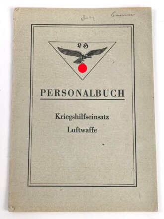 Personalbuch für Luftwaffenhelfer. Ausgestellt auf einen HJ Angehörigen aus Regensburg, Dienst bei schwere Heimatflakbatterie 206 ab 07/1943