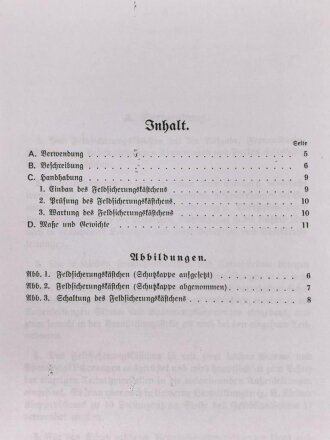 REPRODUKTION L.Dv. 702/1 "Luftnachrichtentruppe, Teil 1 Gerätebeschreibung - Heft 29 Das Feldsicherungskästchen", 11 Seiten, DIN A5