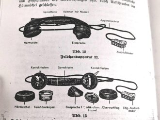 REPRODUKTION L.Dv. 702/1 "Luftnachrichtentruppe, Teil 1 Gerätebeschreibung - Heft 2 Der Feldfernsprecher 33 mit Feldelement, Kopffernhörer und SB-Zusatz", 52 Seiten, DIN A5