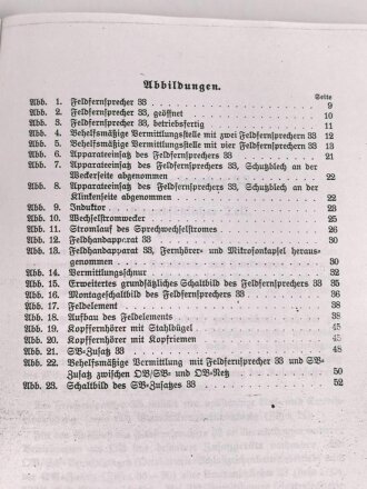 REPRODUKTION L.Dv. 702/1 "Luftnachrichtentruppe, Teil 1 Gerätebeschreibung - Heft 2 Der Feldfernsprecher 33 mit Feldelement, Kopffernhörer und SB-Zusatz", 52 Seiten, DIN A5