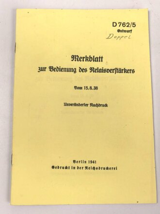 REPRODUKTION D762/5 "Merkblatt zur Bedienung des...