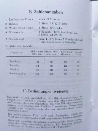 REPRODUKTION D 1076/5 "Merkplatt zur Bedienung des Tonschreibers d" DIN A5, 18 Seiten