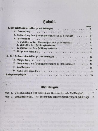 REPRODUKTION L.Dv. 702/1 "Luftnachrichtentruppe, Teil 1 Gerätebeschreibung - Heft 28 Der Feldhauptverteiler zu 60 und 100 Leitungen", 22 Seiten, DIN A5