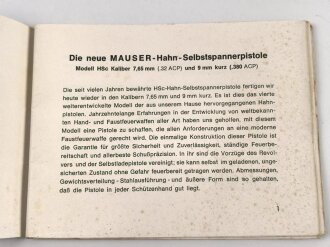 "Mauser Hahn- Selbstspannerpistole Modell HSc, 28 seitige Bedienungsanleitung.