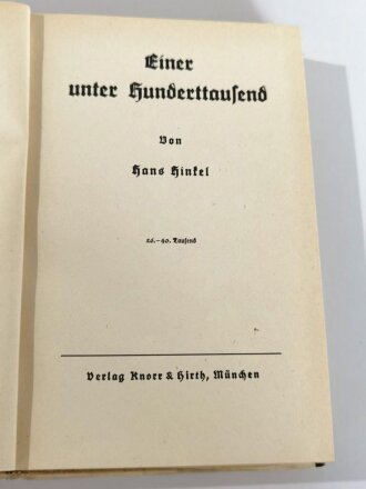 "Einer unter Hunderttausend" datiert 1937, 264 Seiten, gebraucht, DIN A5