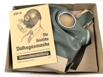 Volksgasmaske 37 für Männer, sehr guter Zustand, im originalen Umkarton mit Gebrauchsanweisung