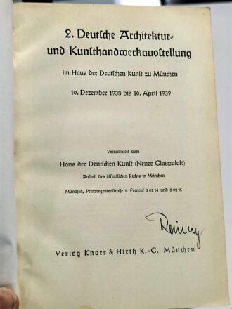 "2. Deutsche Architektur- und Kunsthandwerkausstellung - Offizieller Ausstellungskatalog", datiert 1938, DIN A5, gebraucht