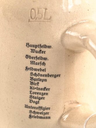 Bierkrug des Unteroffizier Reise, Angehöriger " Uffz. Korps 1. Komp. I.R. 35" datiert 1938, Guter Zustand