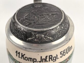 Bierkrug des Schütze Martin Maier, Angehöriger " 11. Komp. Inf. Rgt. 56 Ulm" datiert 1935, Sehr guter Zustand