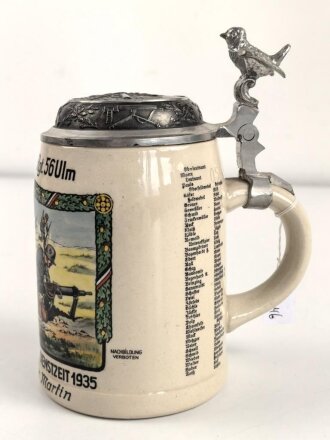 Bierkrug des Schütze Martin Maier, Angehöriger " 11. Komp. Inf. Rgt. 56 Ulm" datiert 1935, Sehr guter Zustand