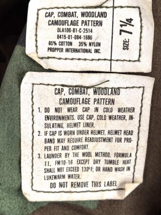 U.S. Army , 1981 dated Cap, Combat, woodland. Size 7 1/4