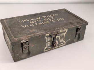 U.S. Medical Department . German  WWII vehicle first aid case, used by " CPL. W.W. Tolley" 164 Engr. Bn for medical supplies. Origianl paint.