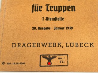 Sauerstoff Behandlungsgerät für Truppen datiert 1939. Guter Zustand, alles original lackiert. Flasche leer. KEIN VERSAND NACH ÜBERSEE