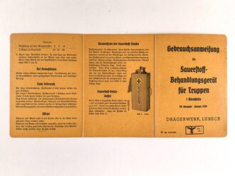 Sauerstoff Behandlungsgerät für Truppen datiert 1939. Guter Zustand, alles original lackiert. Flasche leer. KEIN VERSAND NACH ÜBERSEE