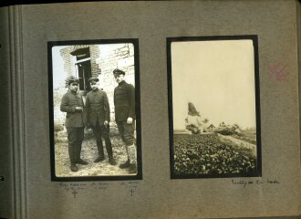 1. Weltkrieg, Fotoalbum mit 147 Fotos, meist im Ansichtskartenformat eines Angehörigen der Fliegertruppen , Französisch Flandern