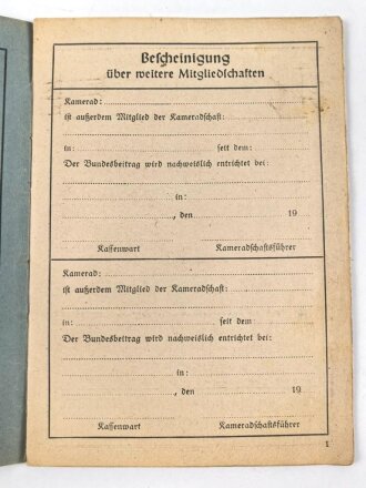 Deutscher Reichskriegerbund ( Kyffhäuserbund) e.V. "Mitgliedsbuch", datiert 1936 Langenberg