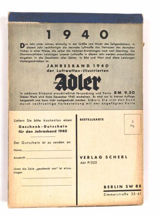 "Adler-Kalender 1940"  DIN A5, Deckblatt und...