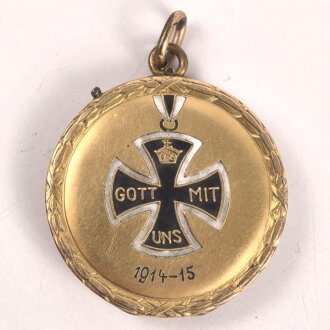 1.Weltkrieg, patriotischer Anhänger ,  Eisernes Kreuz 1914 " Gott mit uns 1914-15" zum öffnen für Fotos. Durchmesser 28mm