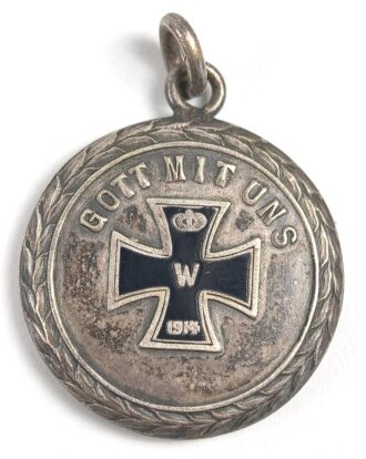 1.Weltkrieg, patriotischer Anhänger , emailliertes Eisernes Kreuz 1914 " Gott mit uns ", 23mm Durchmesser 25mm