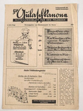 "Die Gulaschkanone - Mitteilungsblatt für den Feldkoch" 2. (18.) Folge von 1943, DIN A4