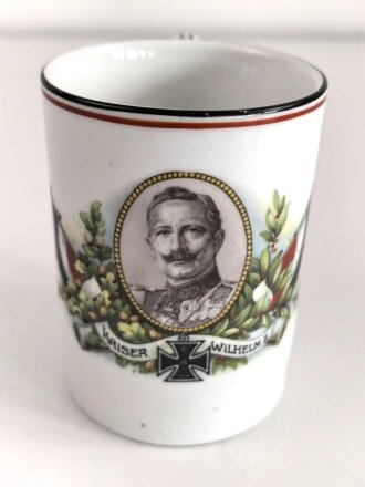 1. Weltkrieg, patriotische Kaffetasse " Kaiser Wilhelm II" Höhe 11cm, unbeschädigt, Gebrauchsspuren, ungereinigt