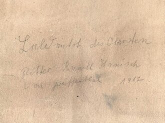 1. Weltkrieg, Gemälde Öl auf Leinwand 42 x 60cm, Rückseitig beschriftet " Heldentod des Obersten Ritter Rene? Hanisch von Graefenthal 1917 ??. Signiert "Ludwig Koch"