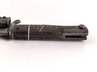 Seitengewehr 98 lang, Kammerstück von 1907, Lederscheide nicht geschrumpft, Hersteller Schilling Suhl, gereinigtes Kammerstück Infanterie Regiment 47