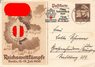 SA Reichswettkämpfe Berlin 1938, gelaufene Postkarte