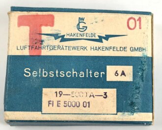 Luftwaffe Selbstschalter zur Sicherung der elektrischen Bordanlage gegen Überlastung und Kurzschluß. FL E 5000 01, ungebrauchtes Stück in der originalen Verpackung