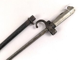 Frankreich, Epee Seitengewehr Modell 1886 Lebel. Klingenlänge 52cm. Weißmetallgriff mit Parierhaken