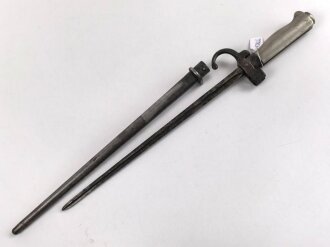 Frankreich, Epee Seitengewehr Modell 1886 Lebel. Klingenlänge 32cm. Weißmetallgriff mit Parierhaken