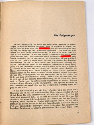 "Otto Ernst Remer 20.Juli 1944"  Verlag Deutsche Opposition 1951, DIN A5, 32 Seiten