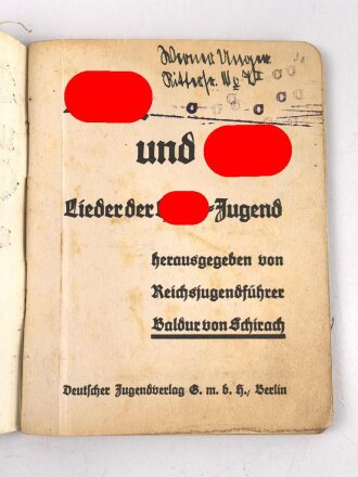 "Blut und Ehre" Lieder der Hitler Jugend. Kleinformat, 78 Seiten