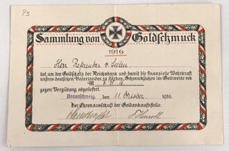 1.Weltkrieg, Spendenmedaille " In Eiserner Zeit 1916 " dazu die  passende Urkunde