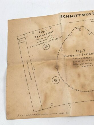 Luftschutz "Schnittmusterbogen für Tragtasche Volksgasmaske 40"  Druckvermerk von 1943