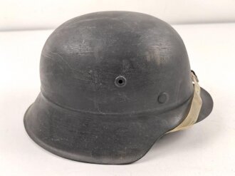 Stahlhelm vermutlich Technische Nothilfe. Glocke NS64 Modell " Kradmelder", Innenfutter original verbaut, Originallack, Kinnriemen aus Kuststoff