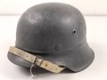 Stahlhelm vermutlich Technische Nothilfe. Glocke NS64 Modell " Kradmelder", Innenfutter original verbaut, Originallack, Kinnriemen aus Kuststoff