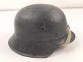 Stahlhelm vermutlich Technische Nothilfe. Glocke NS64 Modell " Kradmelder", Innenfutter original verbaut, Originallack, Kinnriemen aus Kuststoff