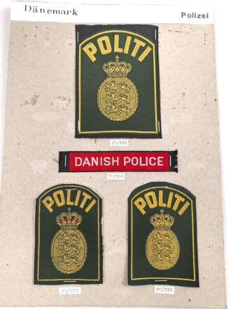 Dänemark Polizei, Sammlung Rangabzeichen, auf Karton...