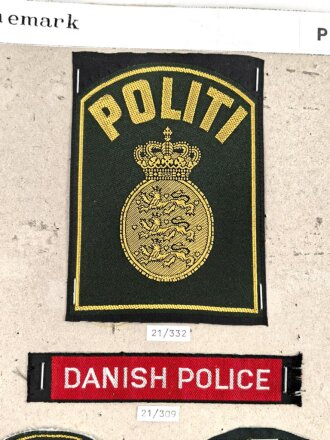 Dänemark Polizei, Sammlung Rangabzeichen, auf Karton...